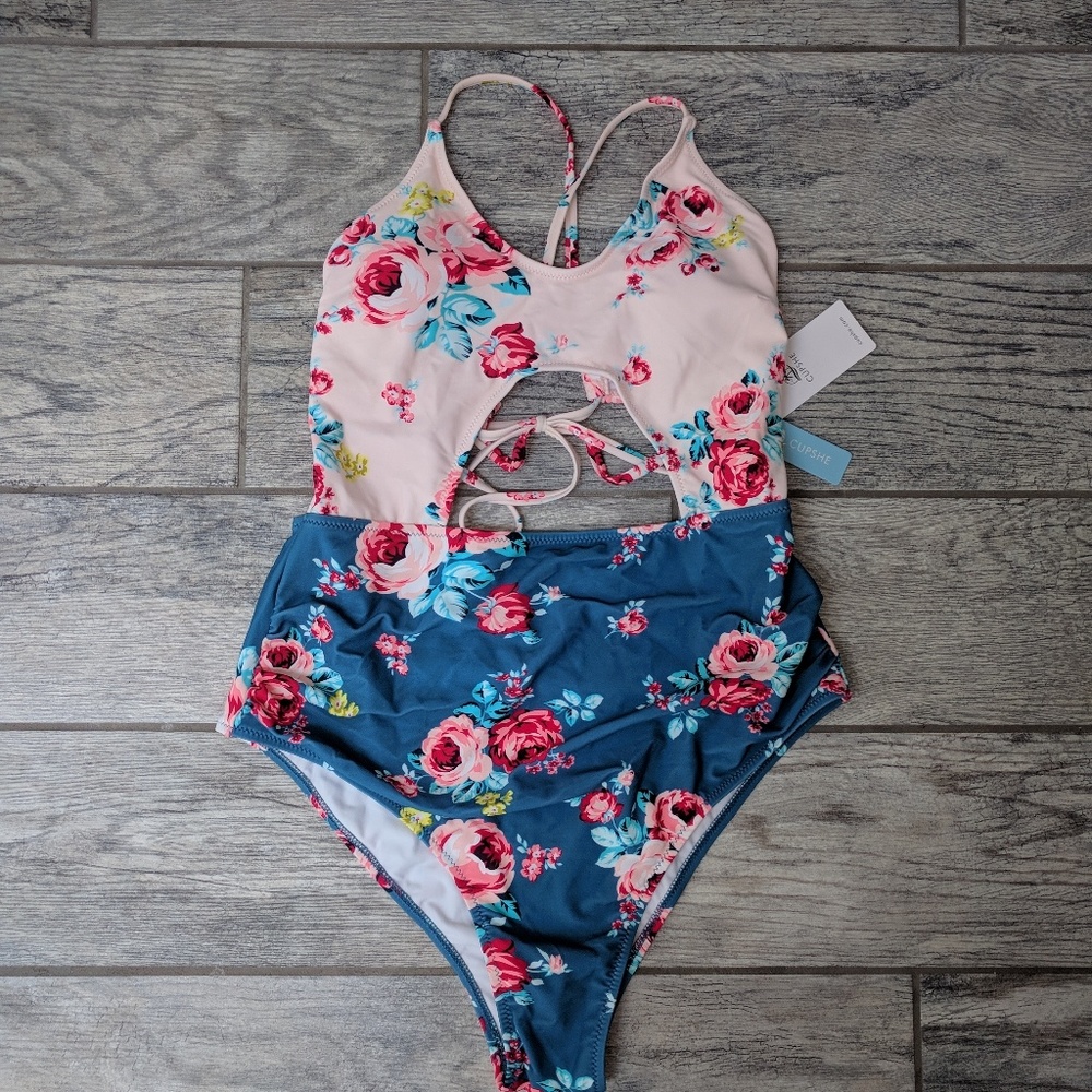 Floral one piece bathing suit